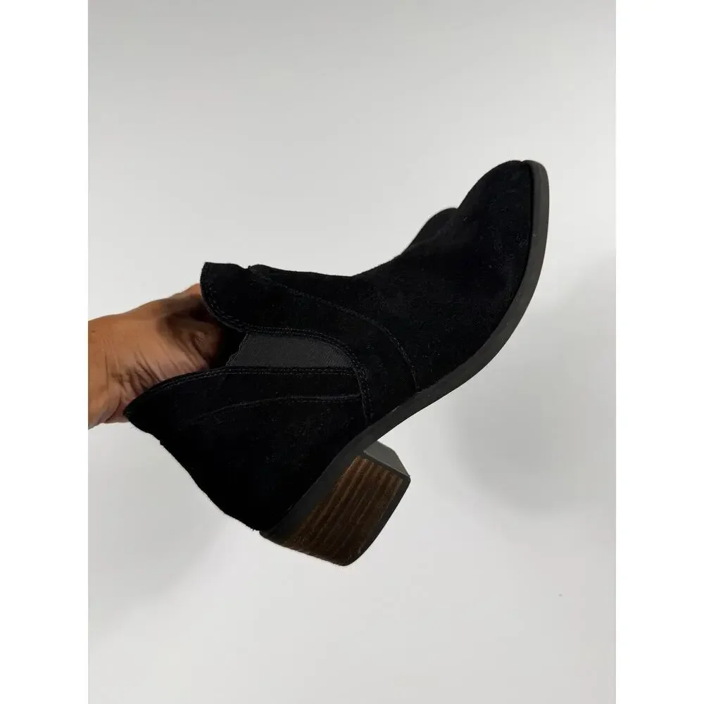 Me Too Zasper Black Suede Chelsea Ankle Boots Block Heel Size 7.5